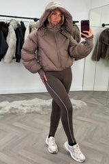 womens puffer padded crop jacket with thumb holes 