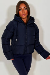 womens zara puffer jacket navy