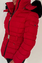 womens hooded puffer padded winter jacket with faux fur hood styledup uk