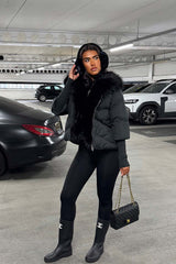 puffer jacket with fur hood black styledup uk