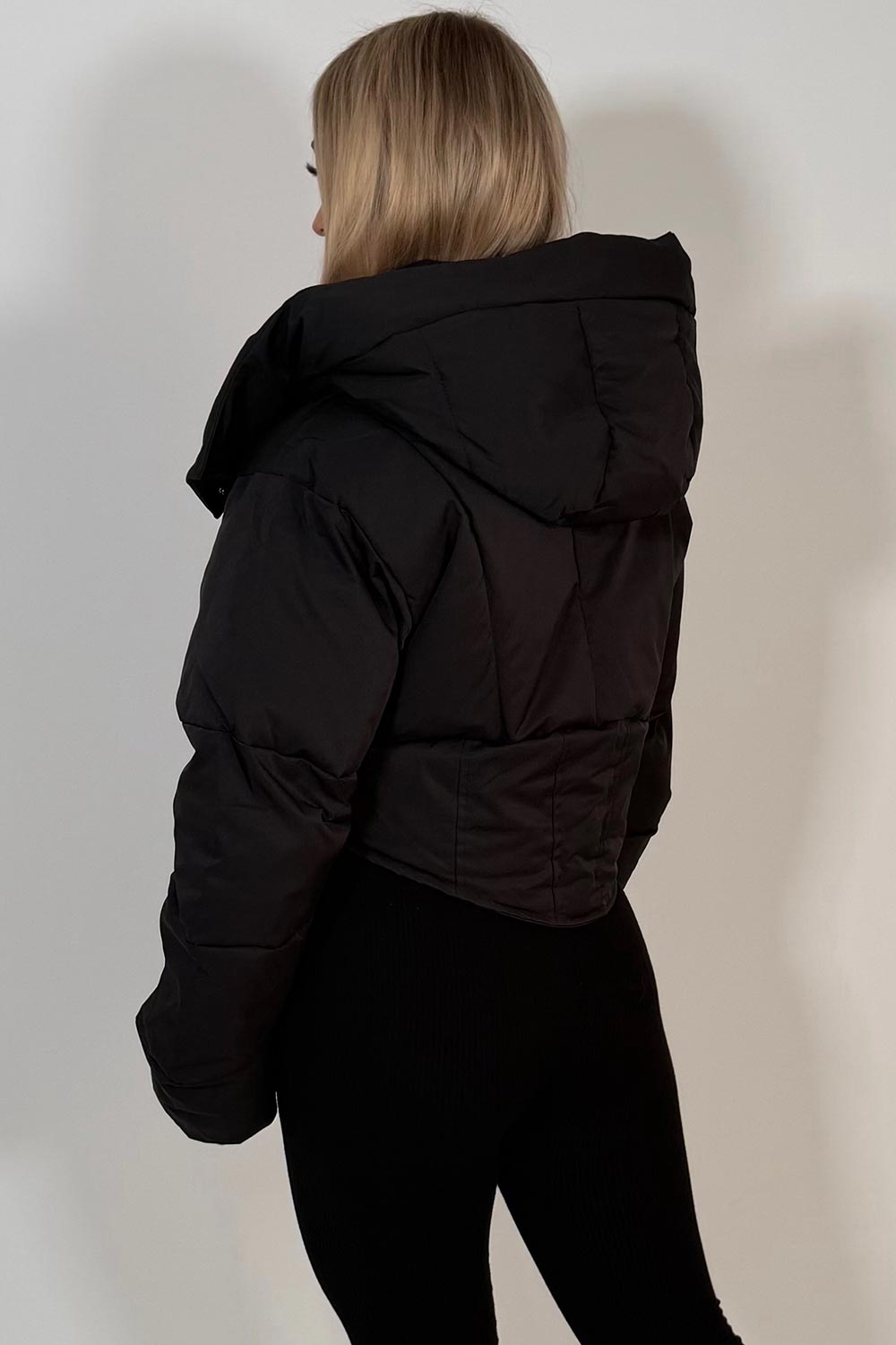 black funnel neck padded ski jacket for winter womens uk styledup 