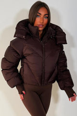 padded puffer jacket with hood brown styledup womens 
