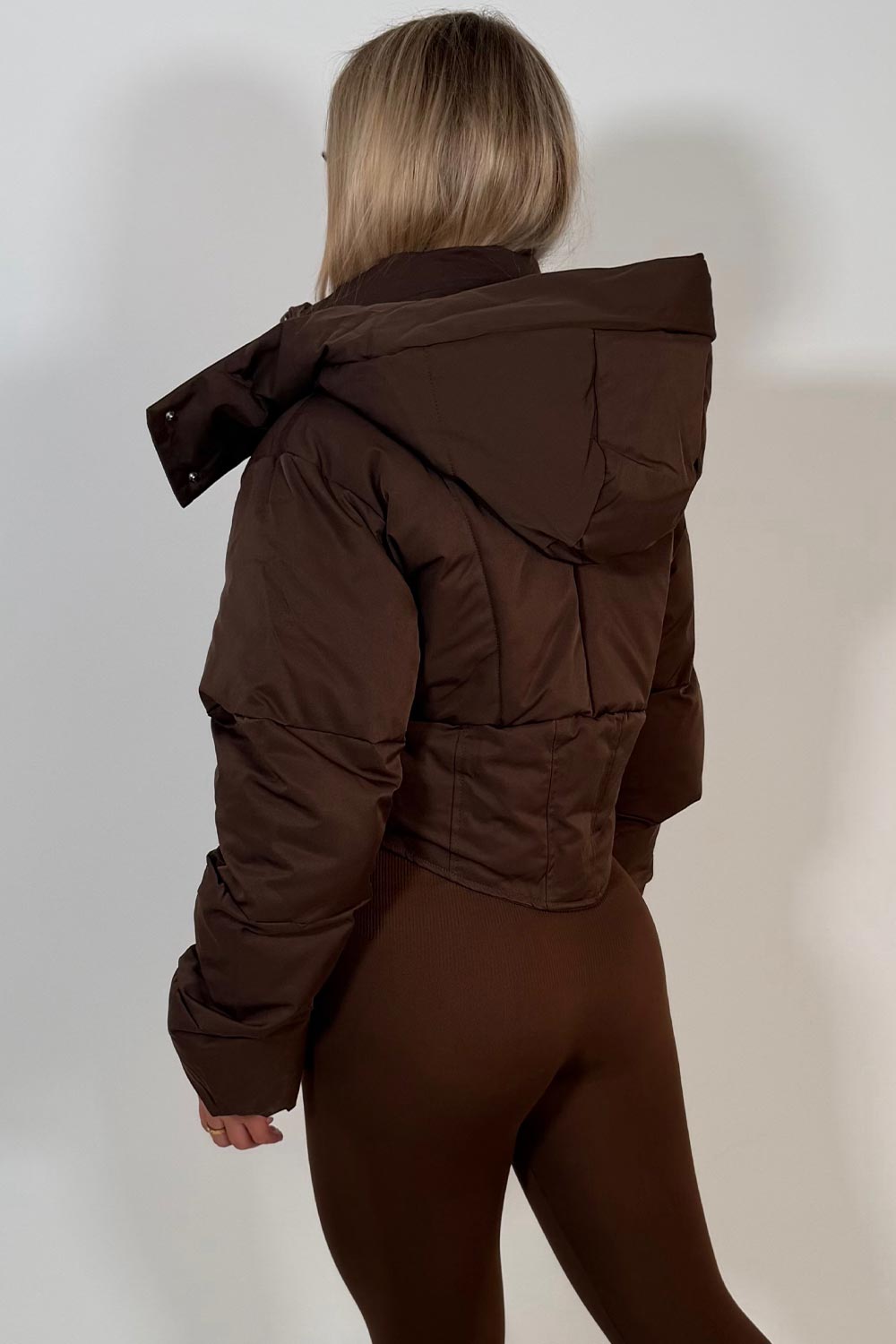 womens funnel neck crop padded puffer ski jacket for winter styledup uk