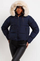 faux fur hood padded puffer jacket 