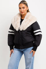 faux fur collar aviator jacket black