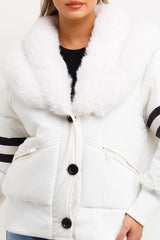 faux fur trim bomber aviator jacket white