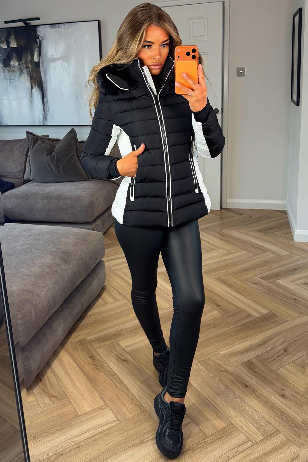 womens puffer jacket with faux fur hood styledup uk
