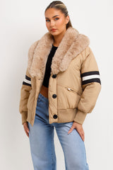 faux fur collar aviator jacket womens