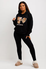 womens hooded sweatshirt with teddy print and palm springs slogan