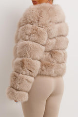 womens faux fur bubble panelled cropped jacket