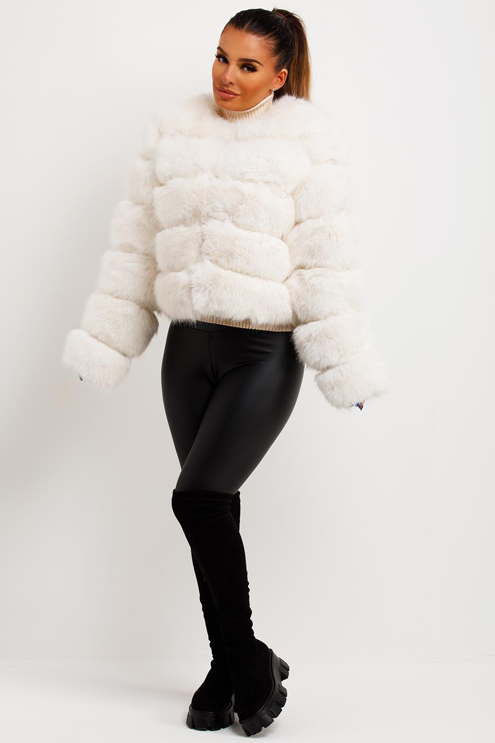 womens white real fur bubble jacket uk