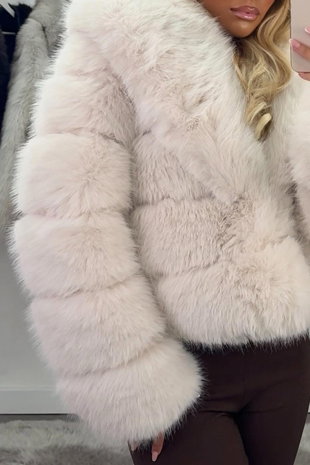 womens faux fur bubble panelled cropped jacket for winter