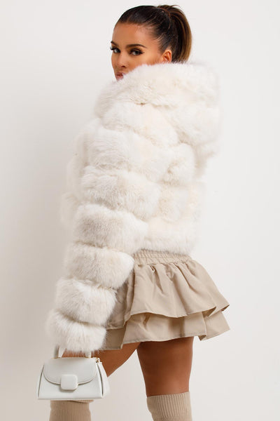 Women's White Faux Fur Coat With Hood – Styledup.co.uk
