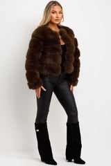 womens brown faux fur bubble jacket uk