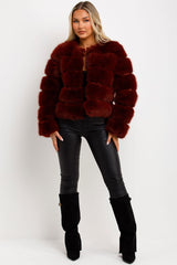 faux fur coat burgundy