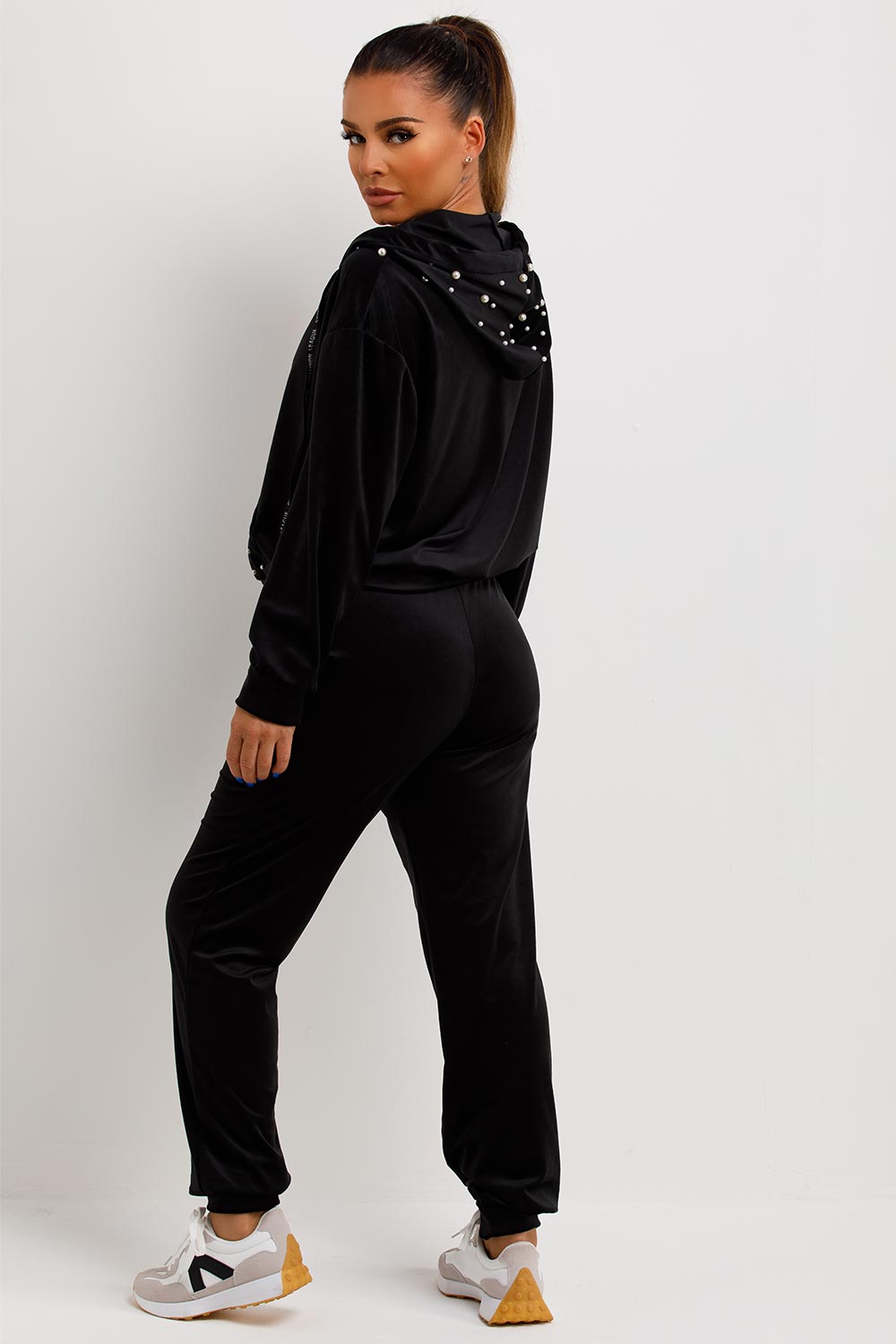womens velour tracksuit with pearls