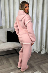 womens loungewear set with contrast stitch pink hoodie and straight leg joggers set sale uk