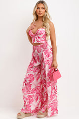 womens floral print wide leg trouser and top co ord set
