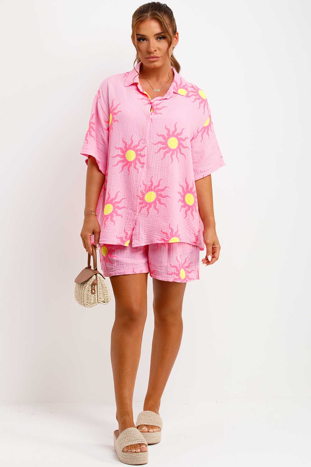 womens cotton blouse and shorts two piece matching co ord airport outfit