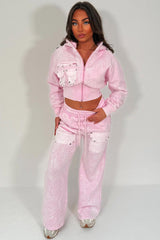 womens wide leg joggers and crop zip through hoodie co ord lounge set with pockets airport outfit styledup