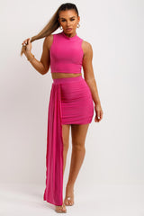 ruched drape skirt and top two piece co ord set going out christmas party outfit
