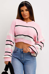 womens cropped knitted jumper with stripes