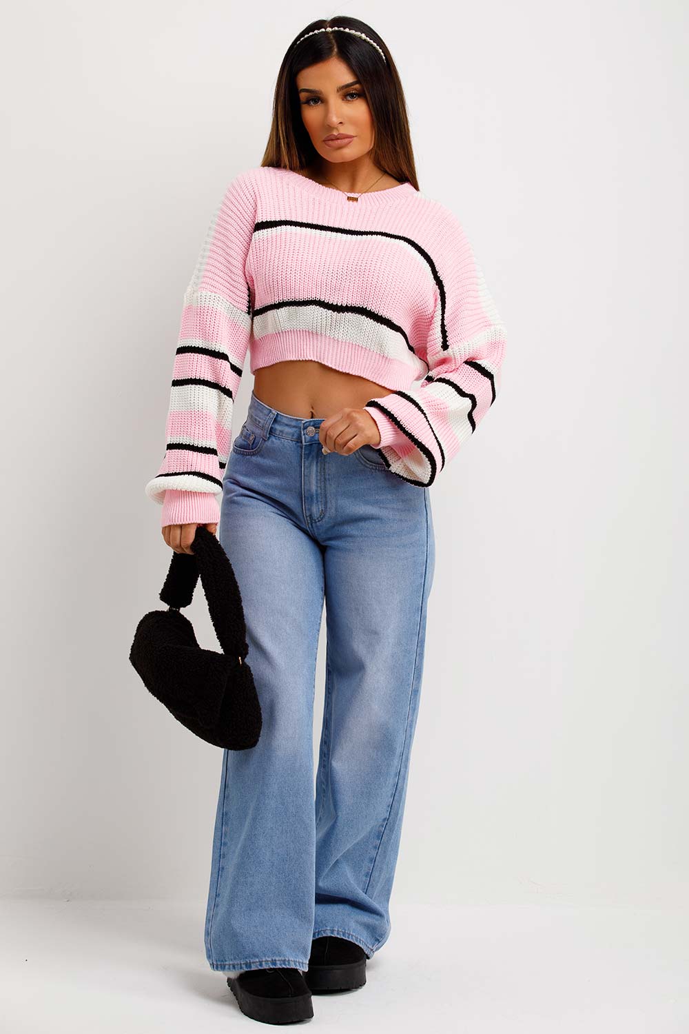 knitted striped cropped jumper womens