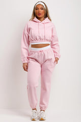pink crop tracksuit womens