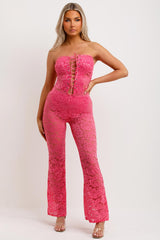 skinny flared leg lace jumpsuit for women