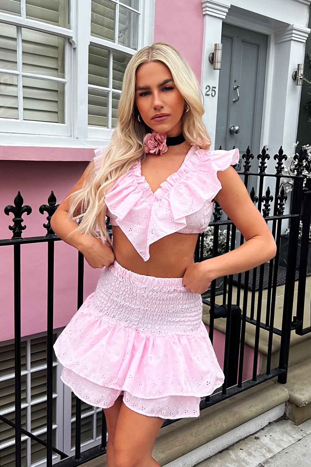 ruffle frilly mini skirt and crop top co ord set uk