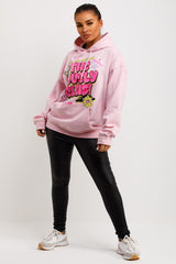 womens pink pinter hoodie oversized sweatshirt with the lovely club graphic print
