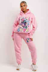 womens tracksuit oversized hoodie and joggers set radical teddy graphic print