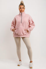 half zip kangaroo pocket sweatshirt pink