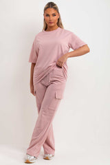 wide leg trousers and t shirt loungewear set pink