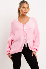 chunky cardigan with tie front pink