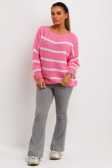 pink oversized knitted jumper with stripes