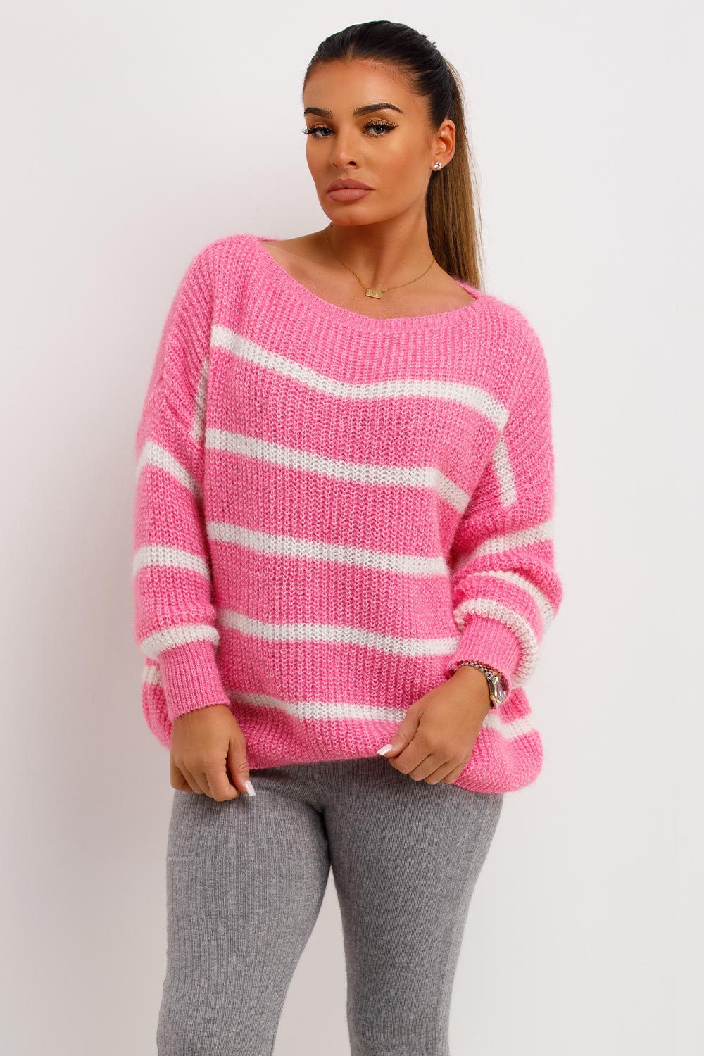 womens oversized knitted jumper with stripes