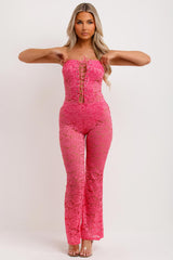 womens pink lace jumpsuit 