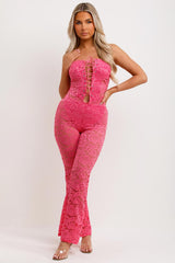 corset detail lace jumpsuit pink