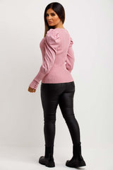 womens knitted jumper with puff sleeves