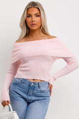 pink bardot jumper womens knitwear