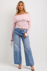 fold over pink bardot jumper