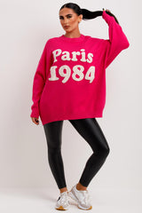 womens knitted jumper with paris 1984 towelling oversized