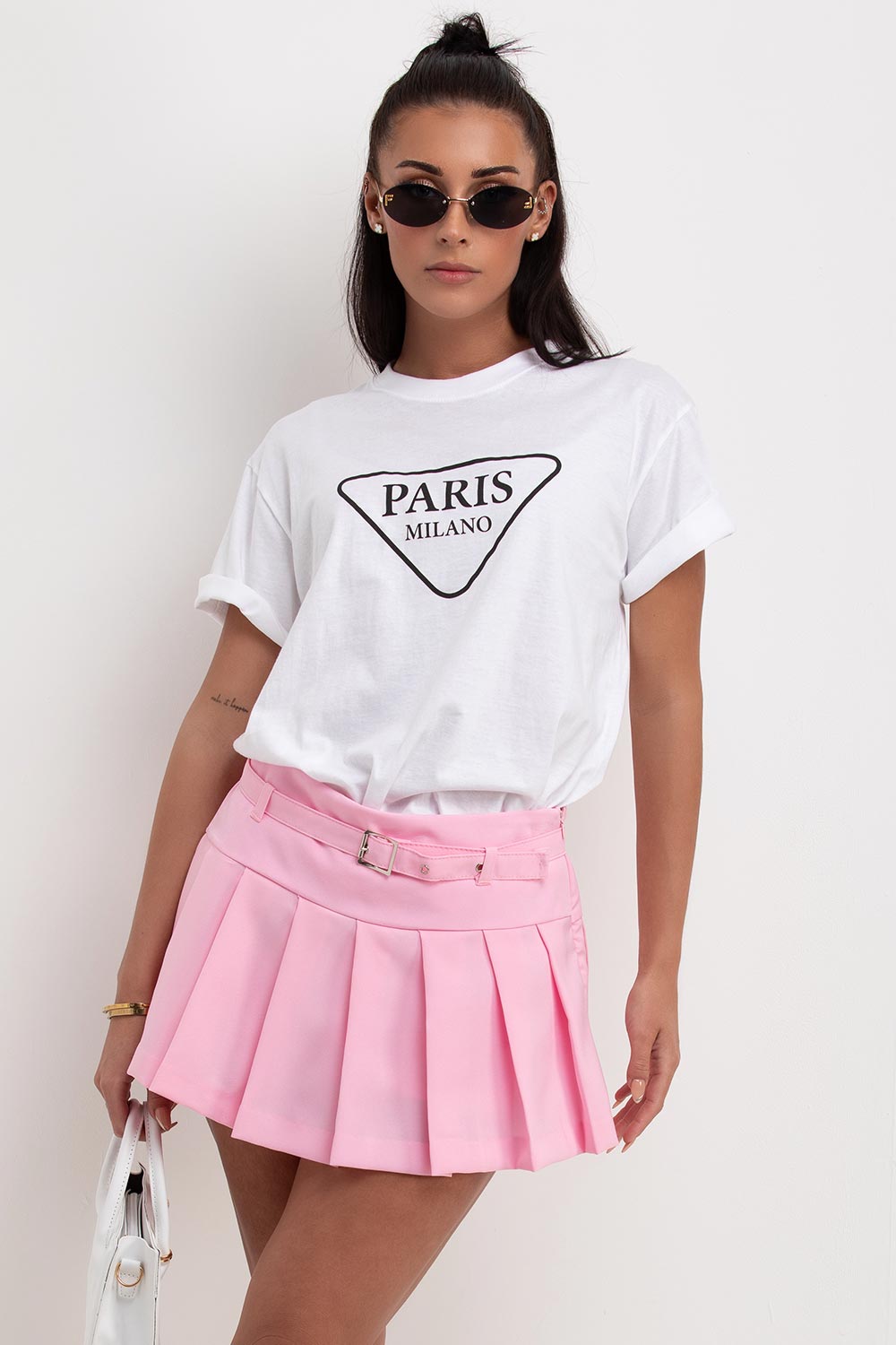 baby pink pleated mini skorts tennis skirt summer festival rave outfit