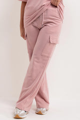 pink oversized t shirt and wide leg trousers with cargo pockets loungewear set