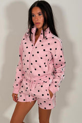 polka dot print side stripe funnel neck zip up sweatshirt and shorts two piece co ord set summer holiday tracksuit styledup uk
