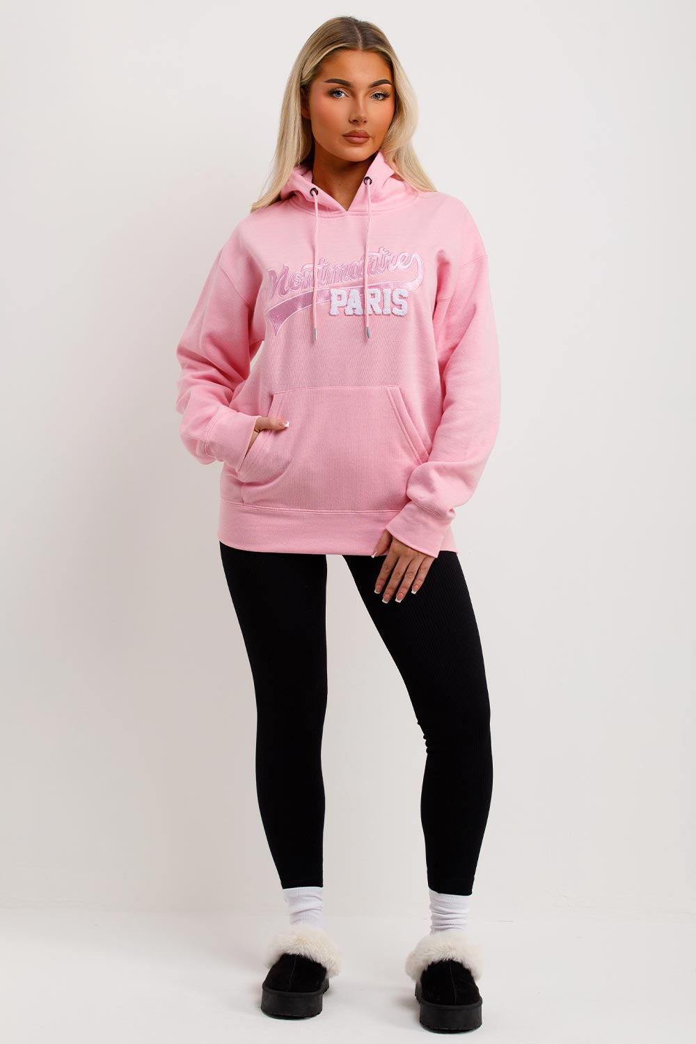womens pink hoodie montmartre paris embroidery