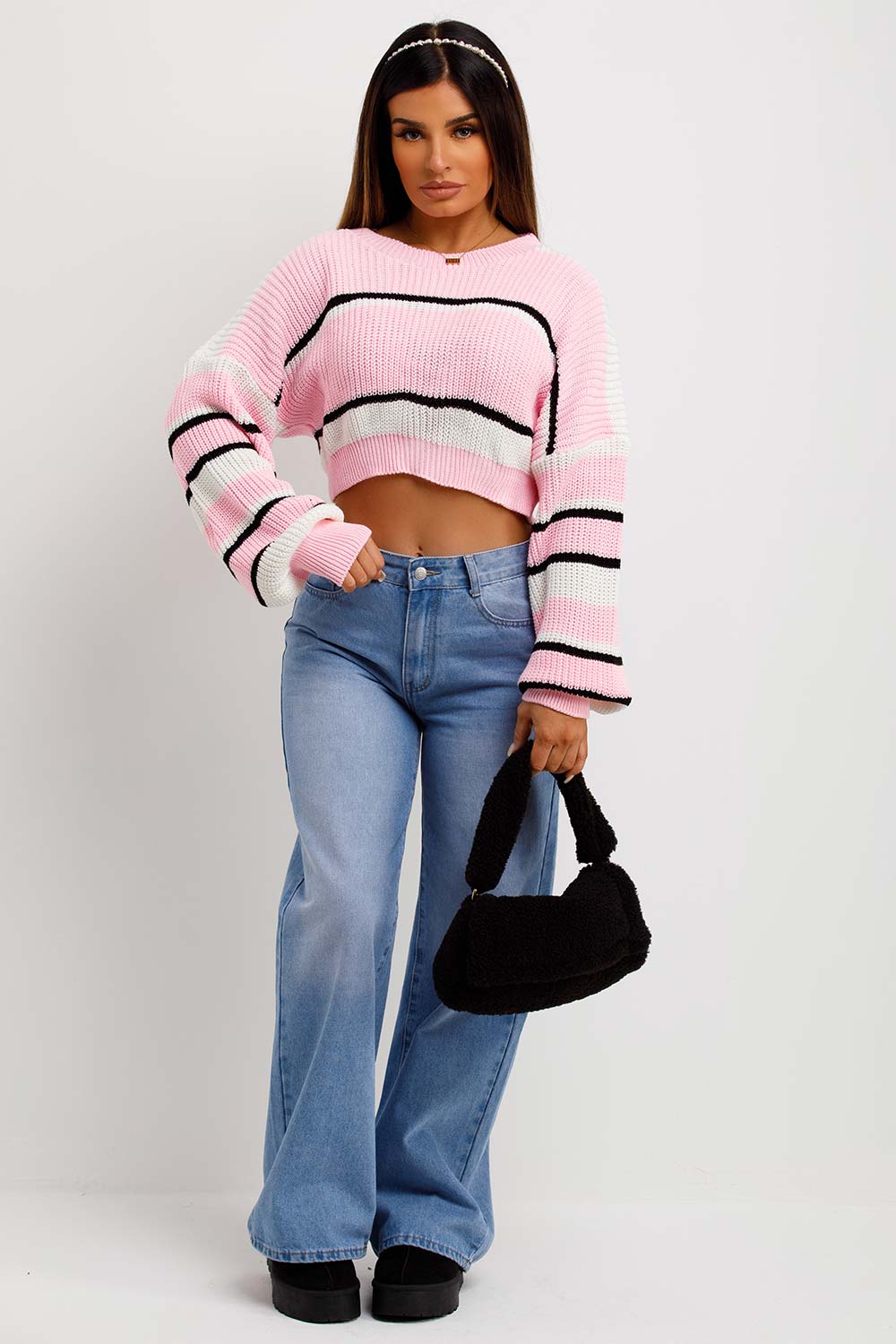 womens cropped knitted striped jumper