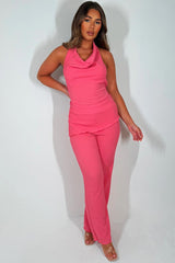 womens backless halter neck top and trousers two piece co ord set summer holiday outfit styledup