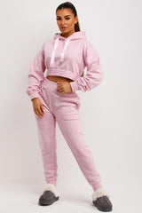 womens crop hoodie and joggers tracksuit co ord set